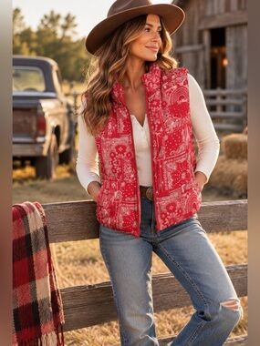 Love Fire Bandana Puffer Vest sz M